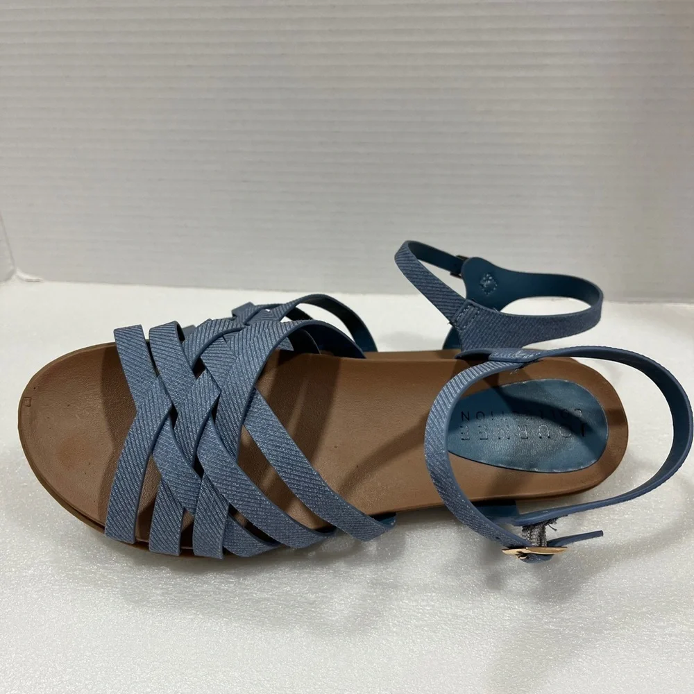 Journee Collection Womens Kimmie Ankle Strap Flat Sandals. Size: 8.5 Color:Denim